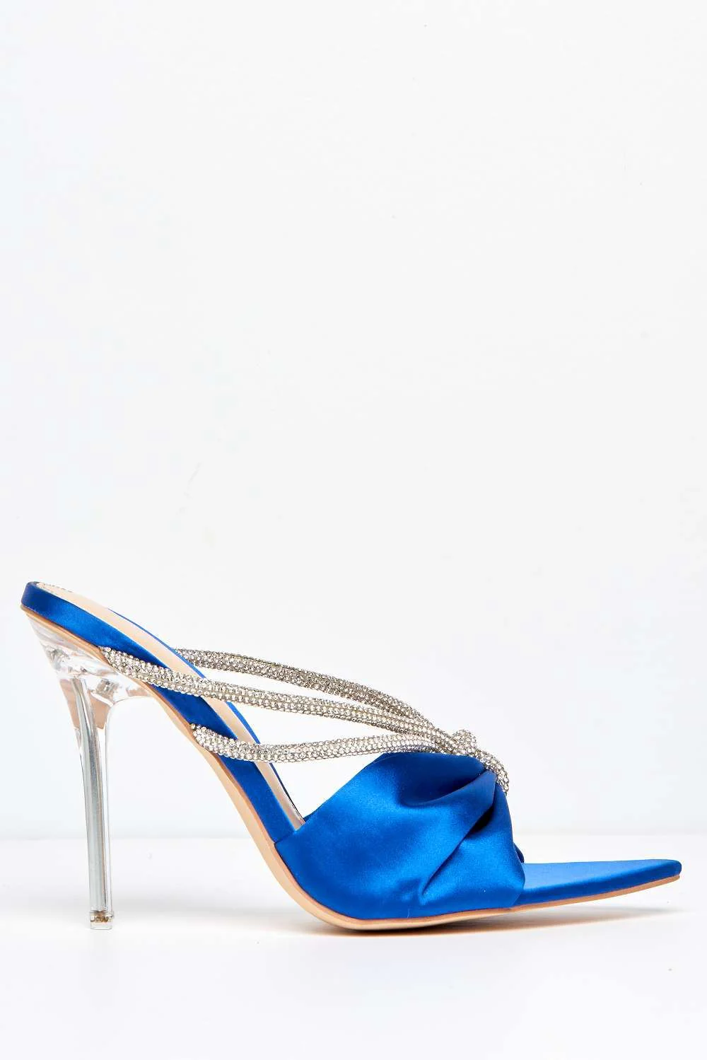 Tanulia Diamante Straps Perspex Stiletto Heel Pointed Toe Mules in Blue - Image 5