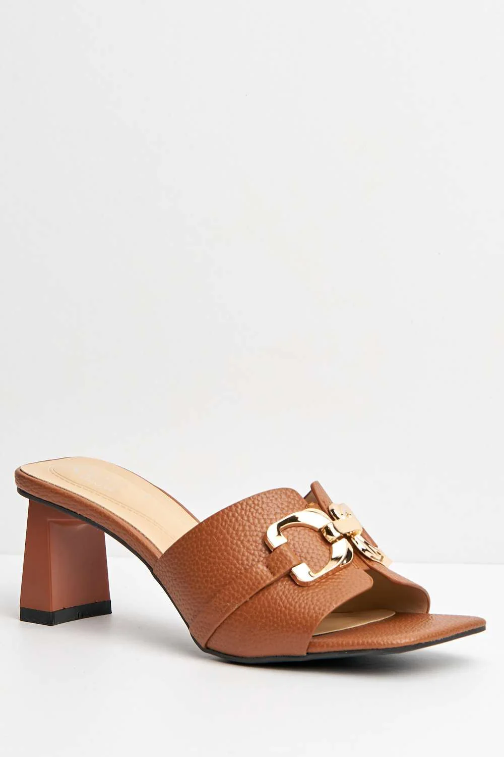 Tanya Chain Detail Heeled Mules in Brown - Image 4