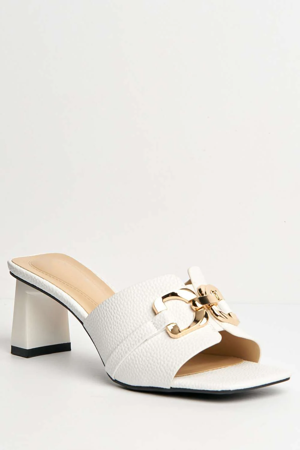 Tanya Chain Detail Heeled Mules in White - Image 4