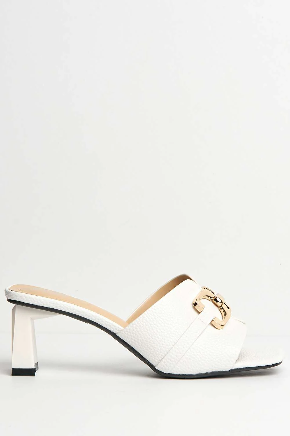 Tanya Chain Detail Heeled Mules in White - Image 5