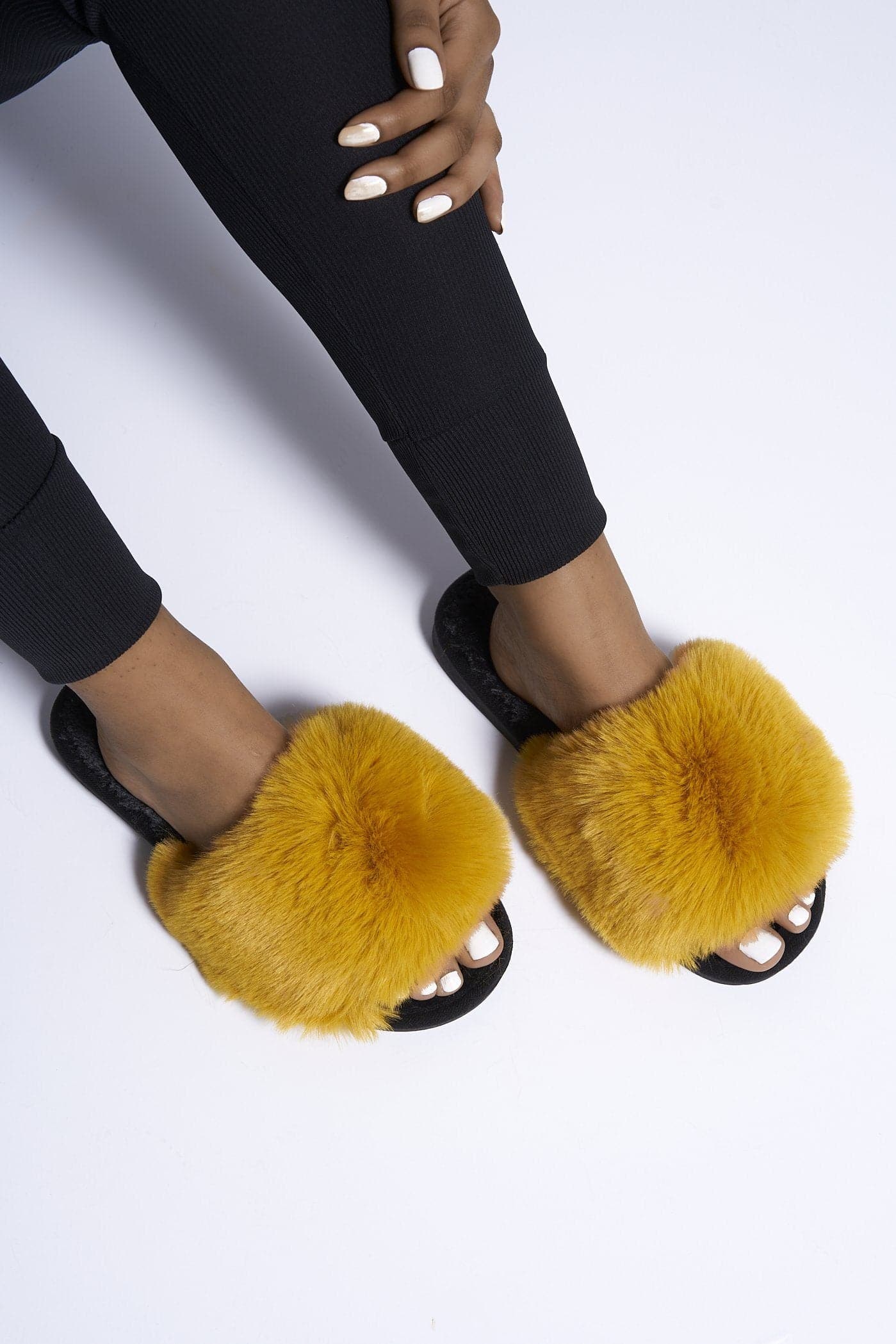 Tasha Fluffy Band Slider in Mustard - Image 2