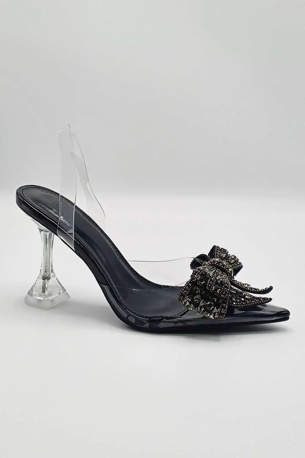 Tatiana Diamante Embellished Bow Detail Slingback Court Shoes in Black - Image 5