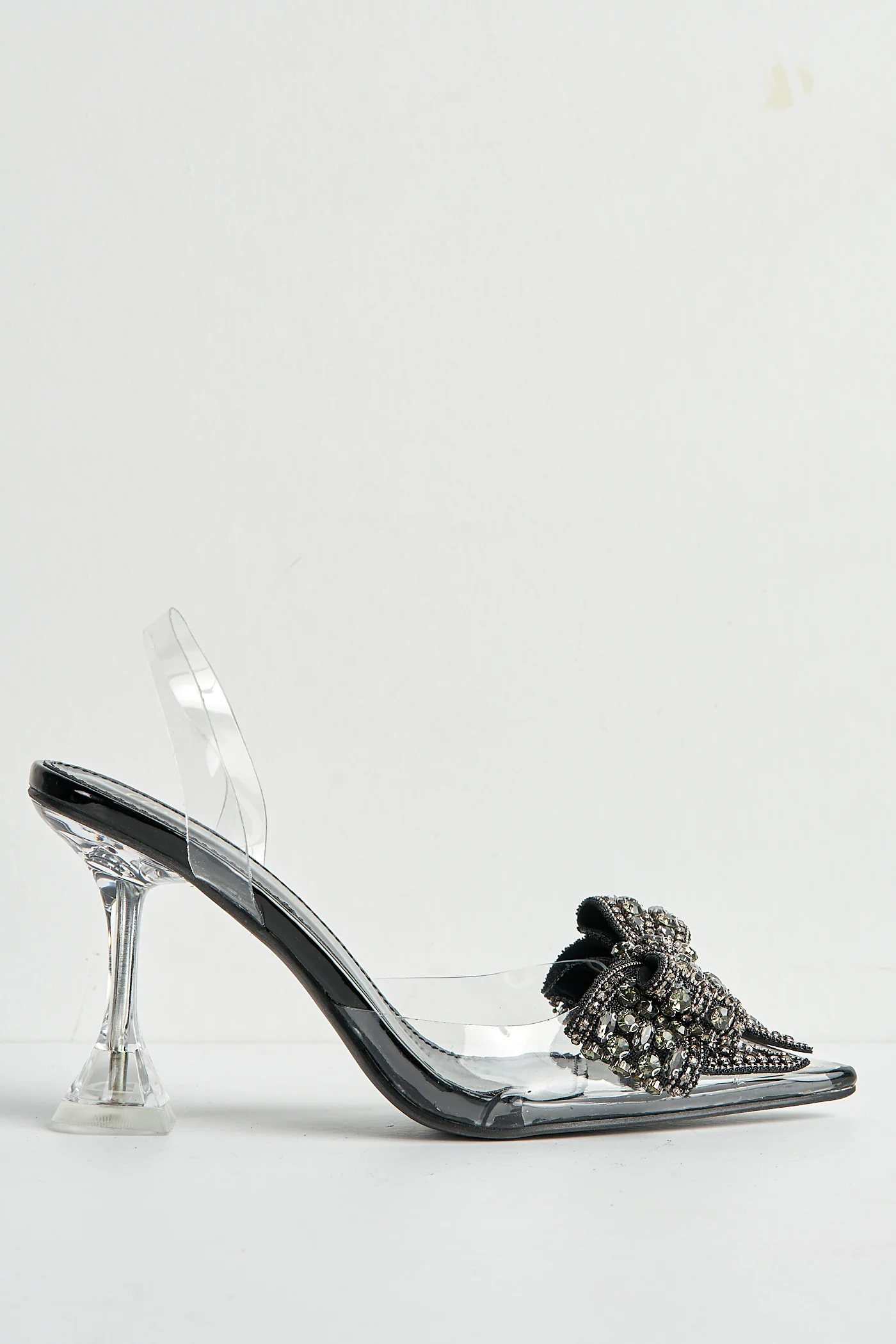 Tatiana Diamante Embellished Bow Detail Slingback Court Shoes in Black - Image 8