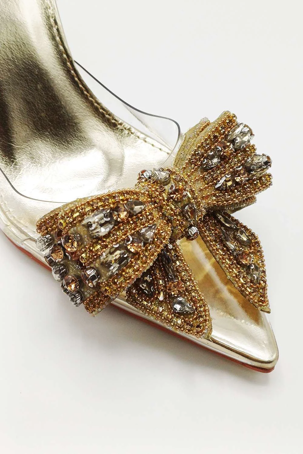 Tatiana Diamante Embellished Bow Detail Slingback Court Shoes in Gold - Image 6