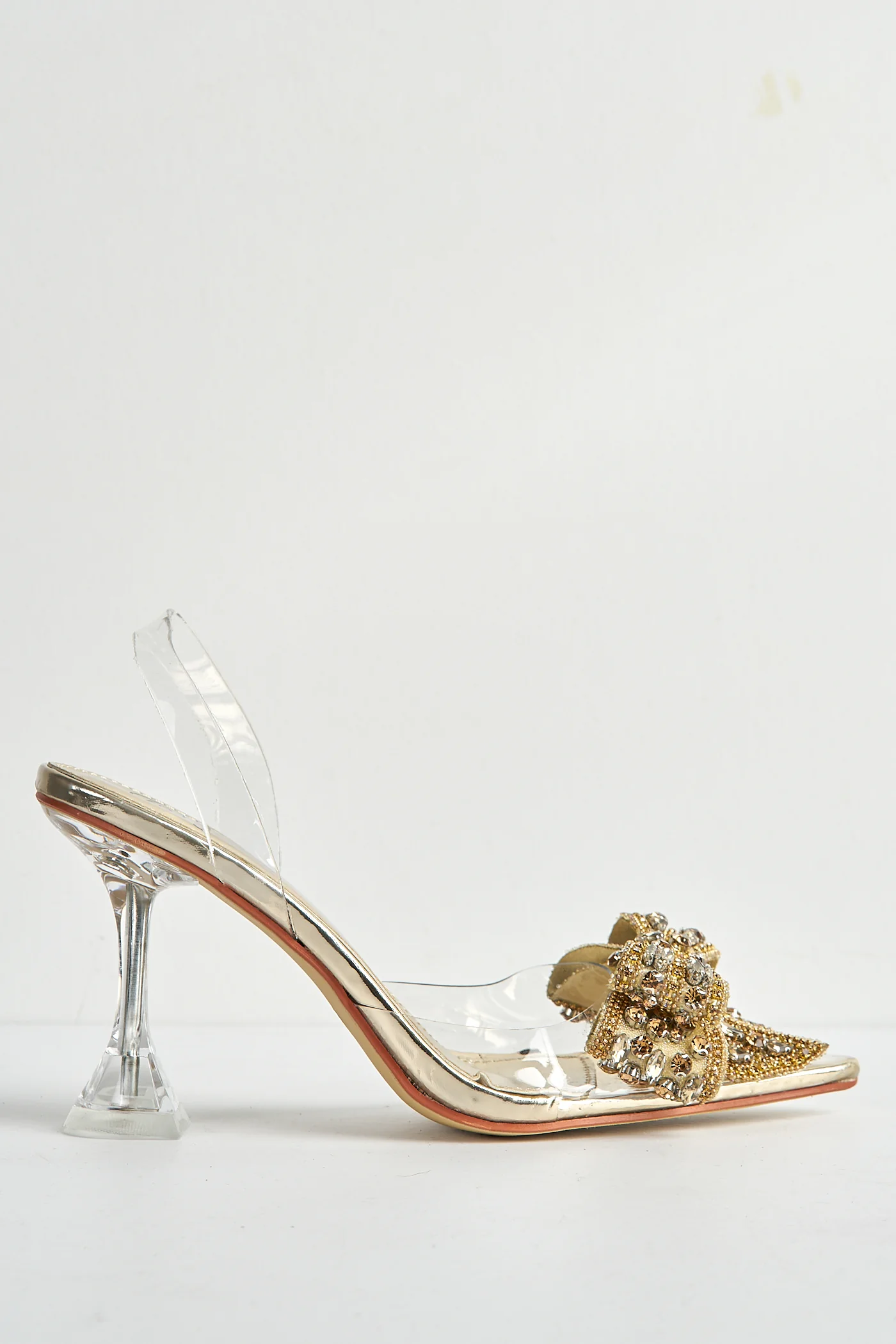 Tatiana Diamante Embellished Bow Detail Slingback Court Shoes in Gold - Image 7