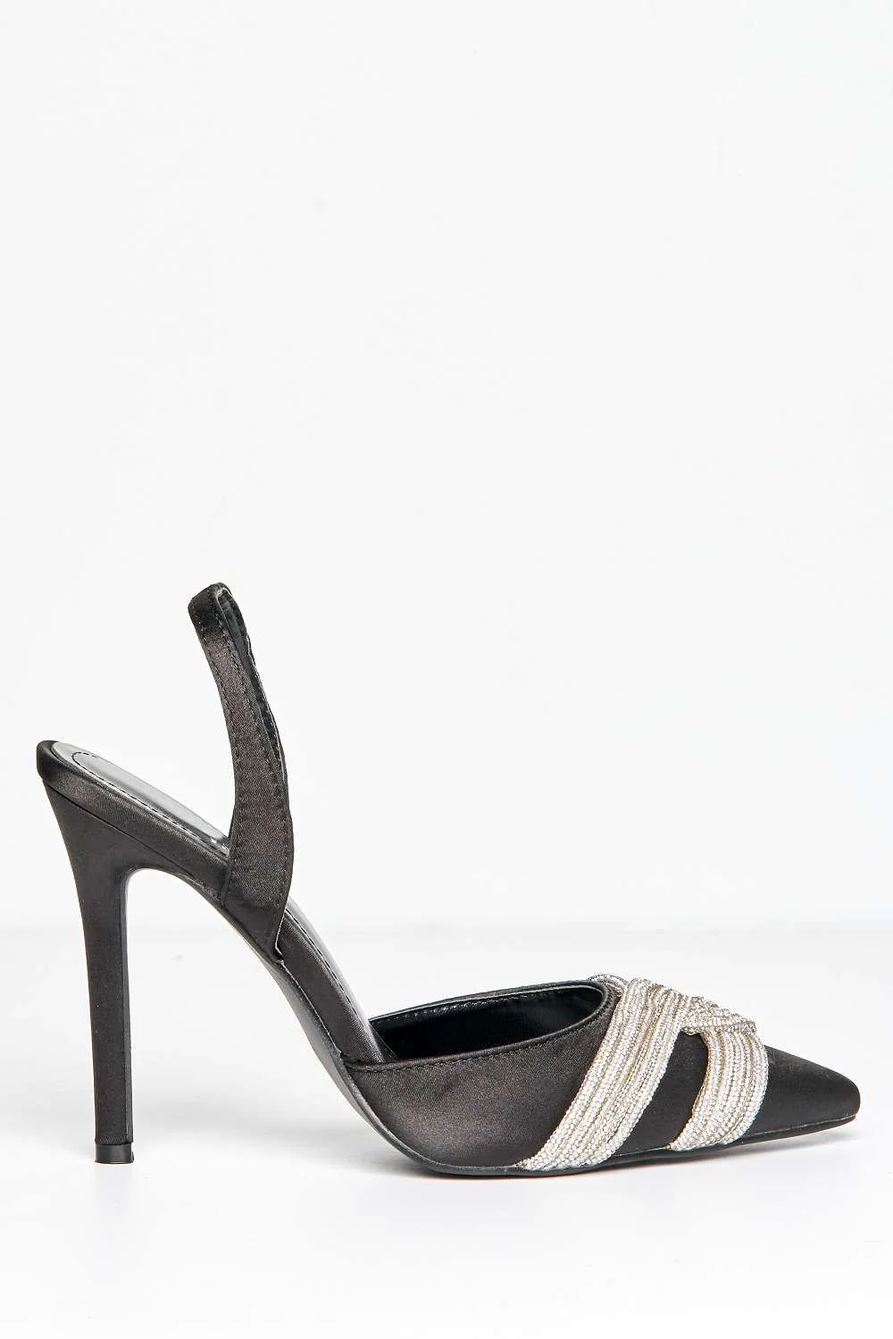 Taya Diamante Embellished Sling Back Court Shoes in Black - Image 5