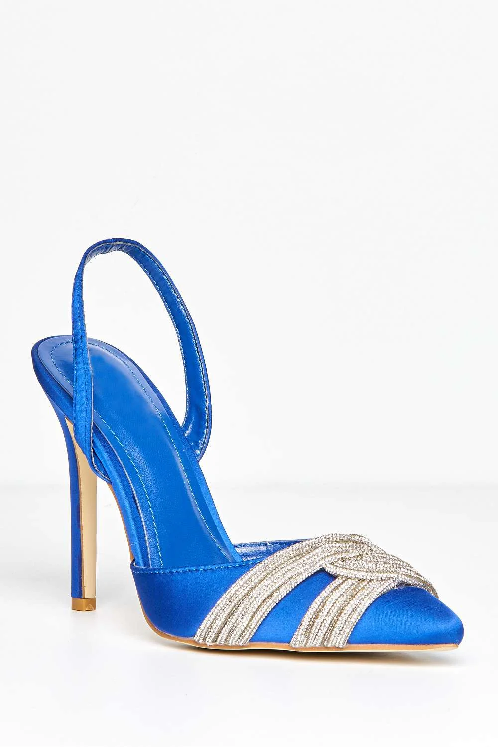 Taya Diamante Embellished Sling Back Court Shoes in Blue - Image 3