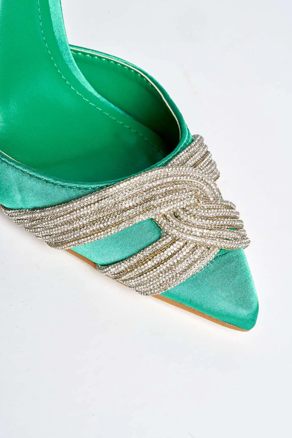 Taya Diamante Embellished Sling Back Court Shoes in Green - Image 5
