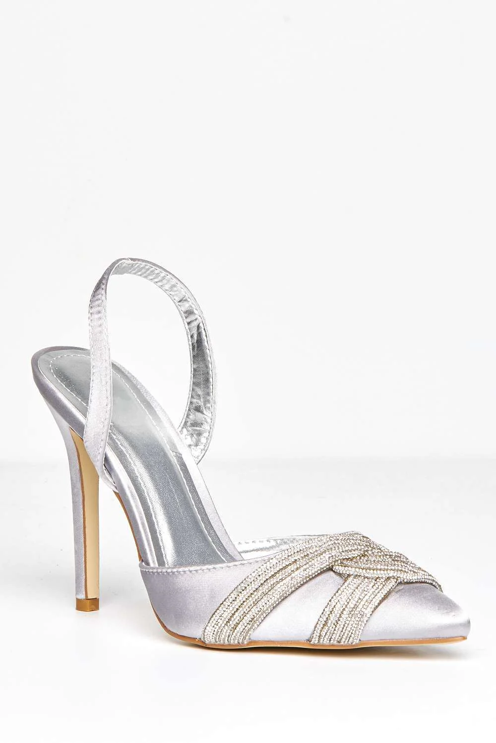 Taya Diamante Embellished Sling Back Court Shoes in Silver - Image 4
