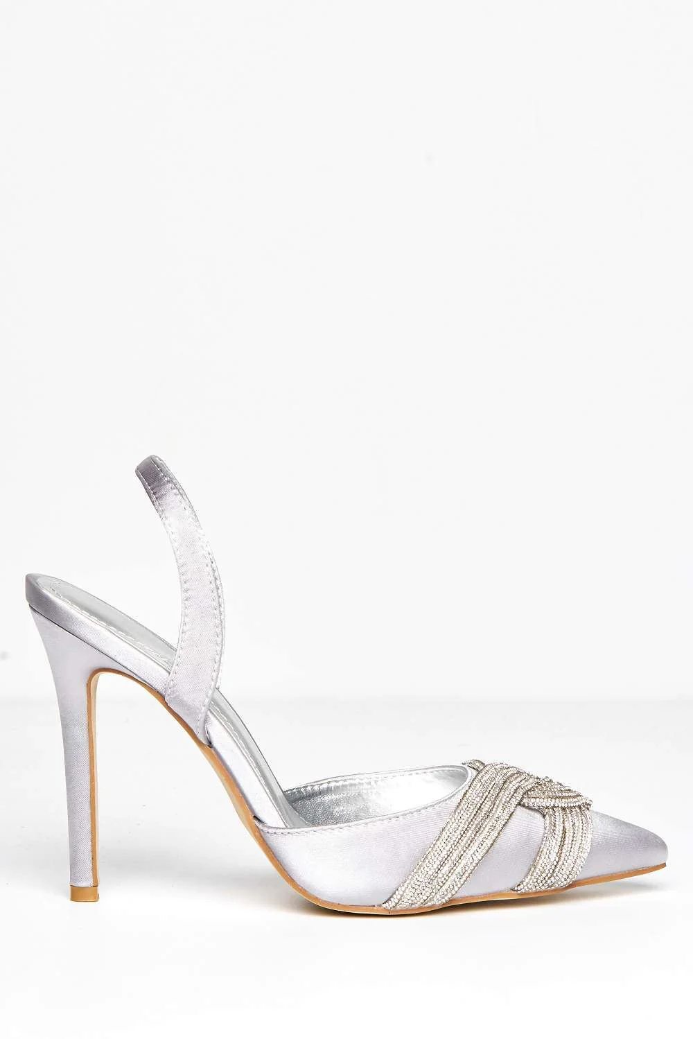 Taya Diamante Embellished Sling Back Court Shoes in Silver - Image 5