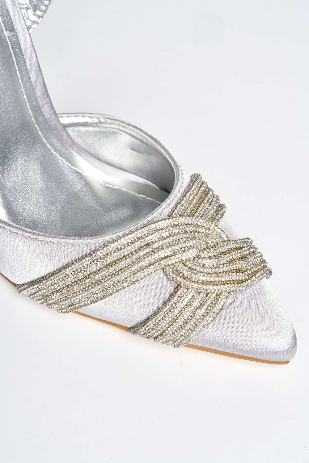 Taya Diamante Embellished Sling Back Court Shoes in Silver - Image 6