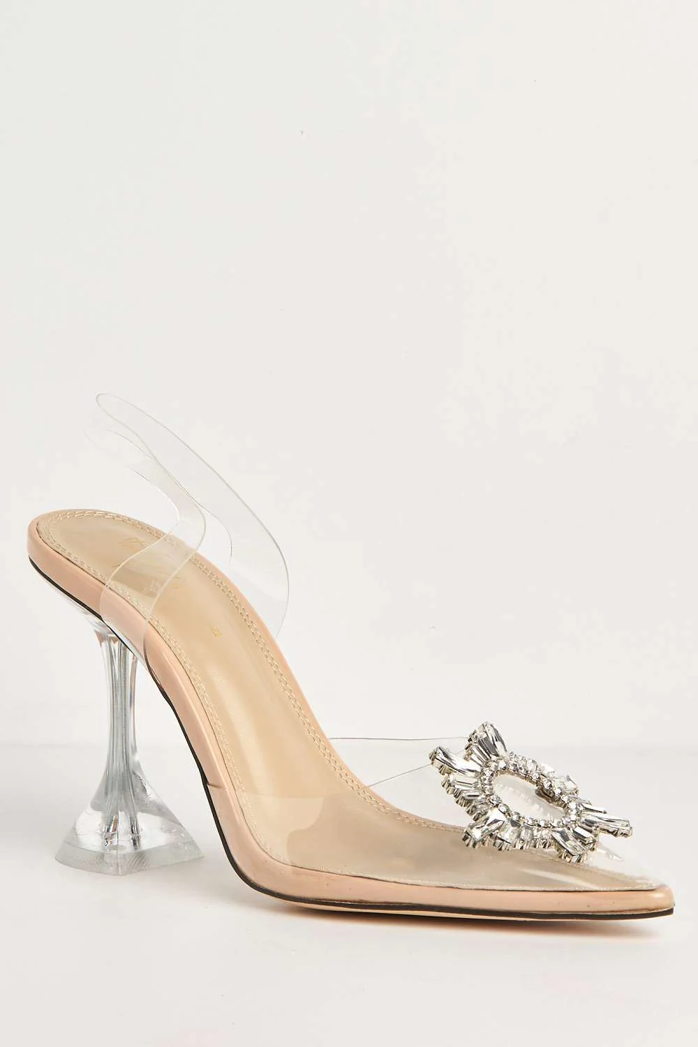 Teela Diamante Brooch Pointed Toe Court Shoes in Nude - Image 4