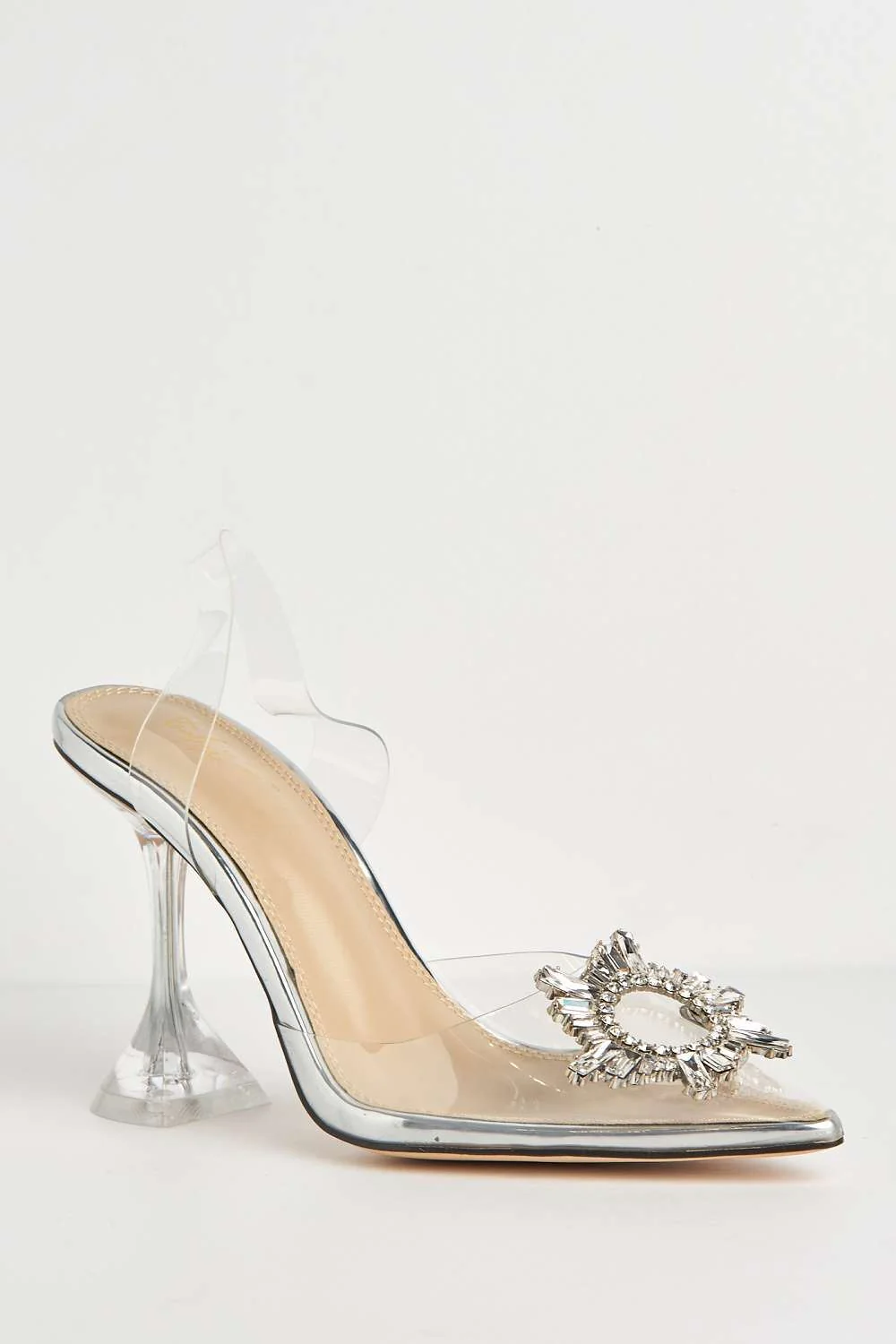 Teela Diamante Brooch Pointed Toe Court Shoes in Silver - Image 4