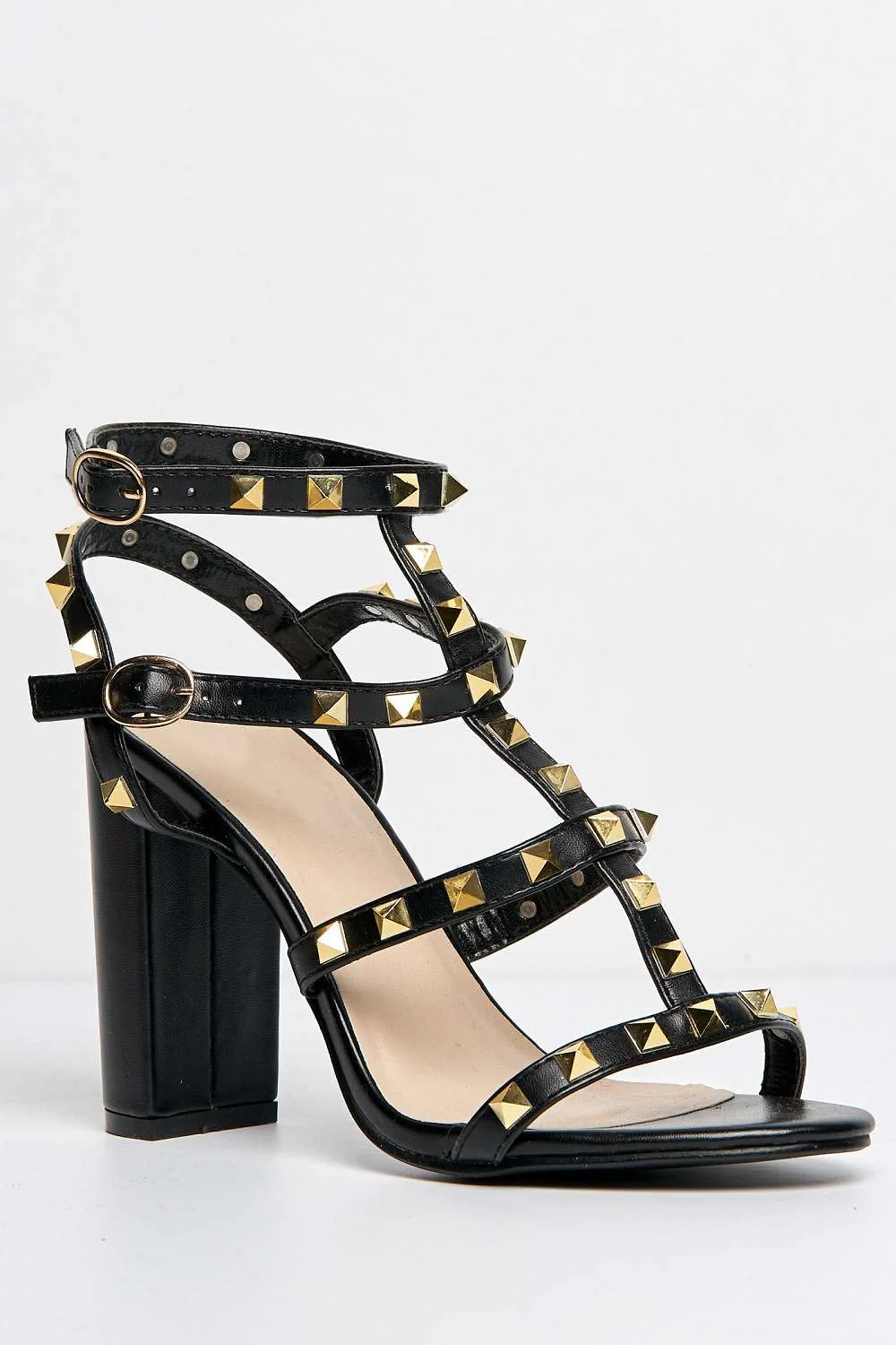 Tessa Studded Strappy High Block Heel Sandal in Black Matt - Image 4