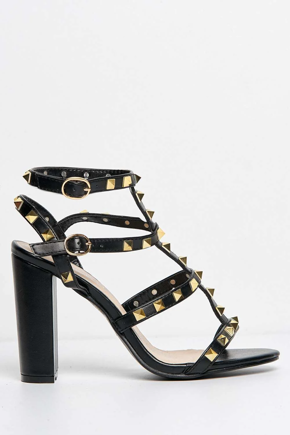 Tessa Studded Strappy High Block Heel Sandal in Black Matt - Image 5