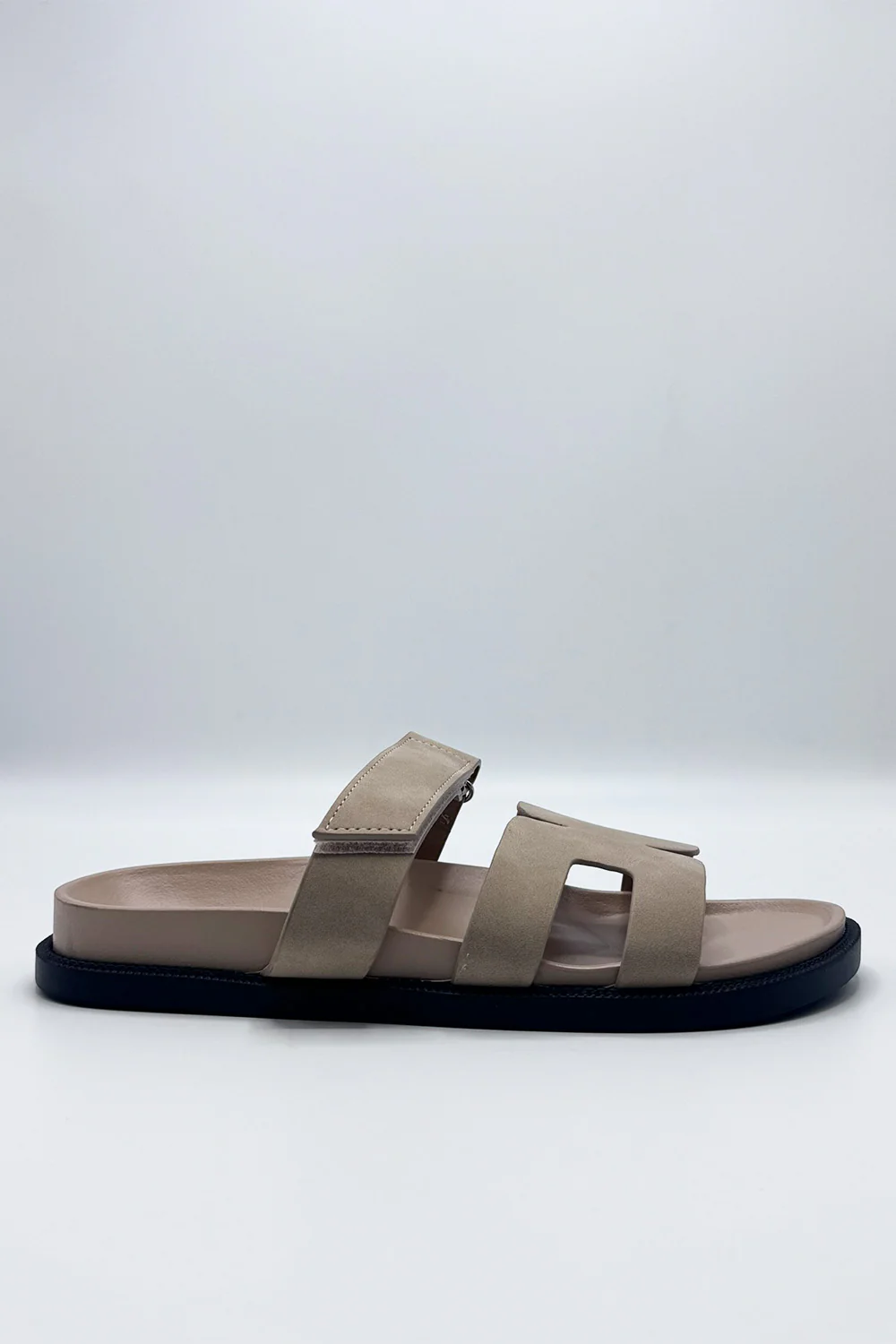 Thalia H Shaped Velcro Strap Flat Slider in Beige - Image 3