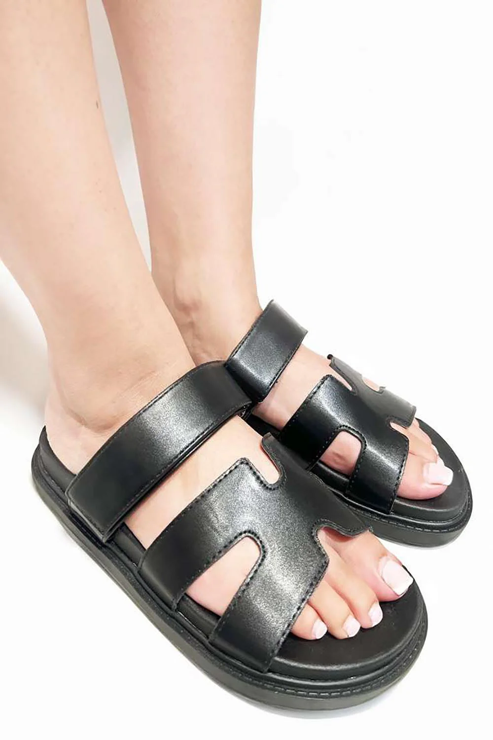 Thalia H Shaped Velcro Strap Flat Slider in Black Matt - Image 2