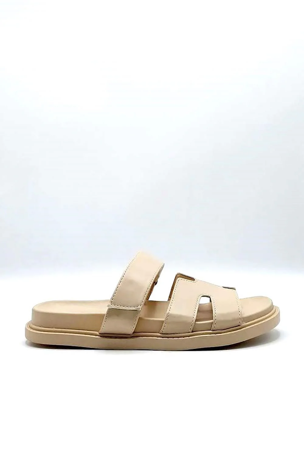 Thalia H Shaped Velcro Strap Flat Slider in Nude Matt - Image 5