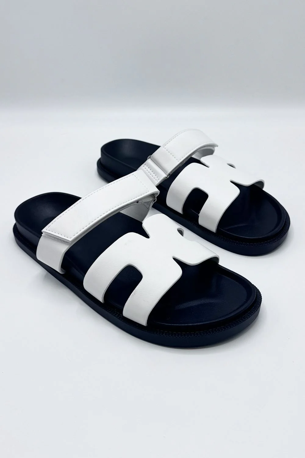 Thalia H Shaped Velcro Strap Flat Slider in White - Image 2