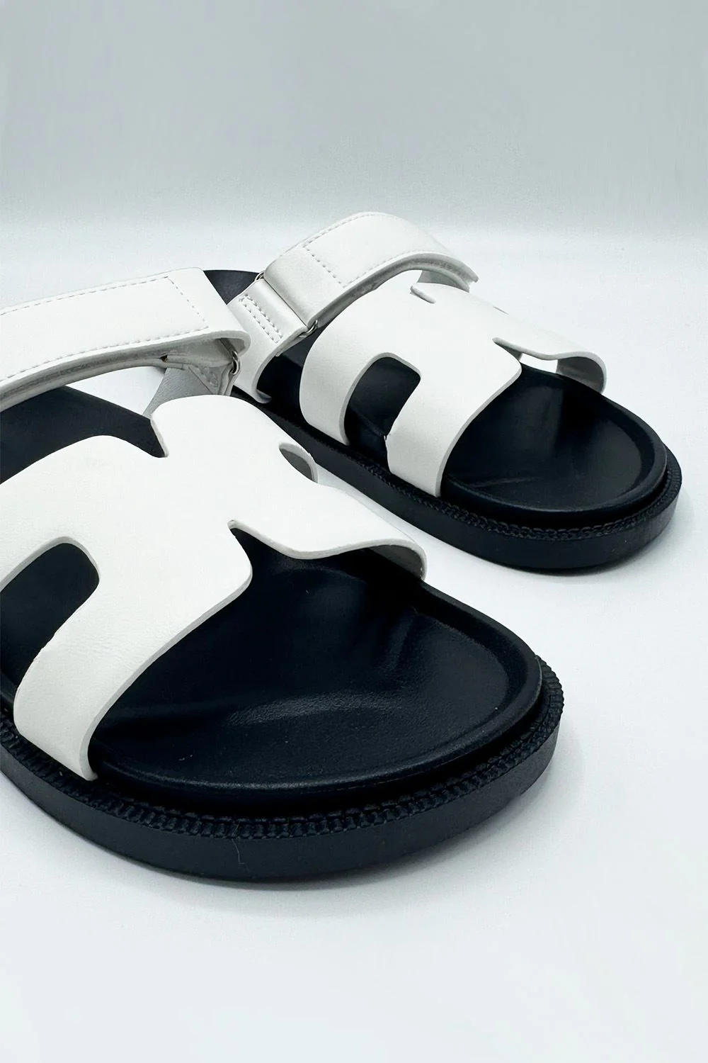 Thalia H Shaped Velcro Strap Flat Slider in White - Image 4