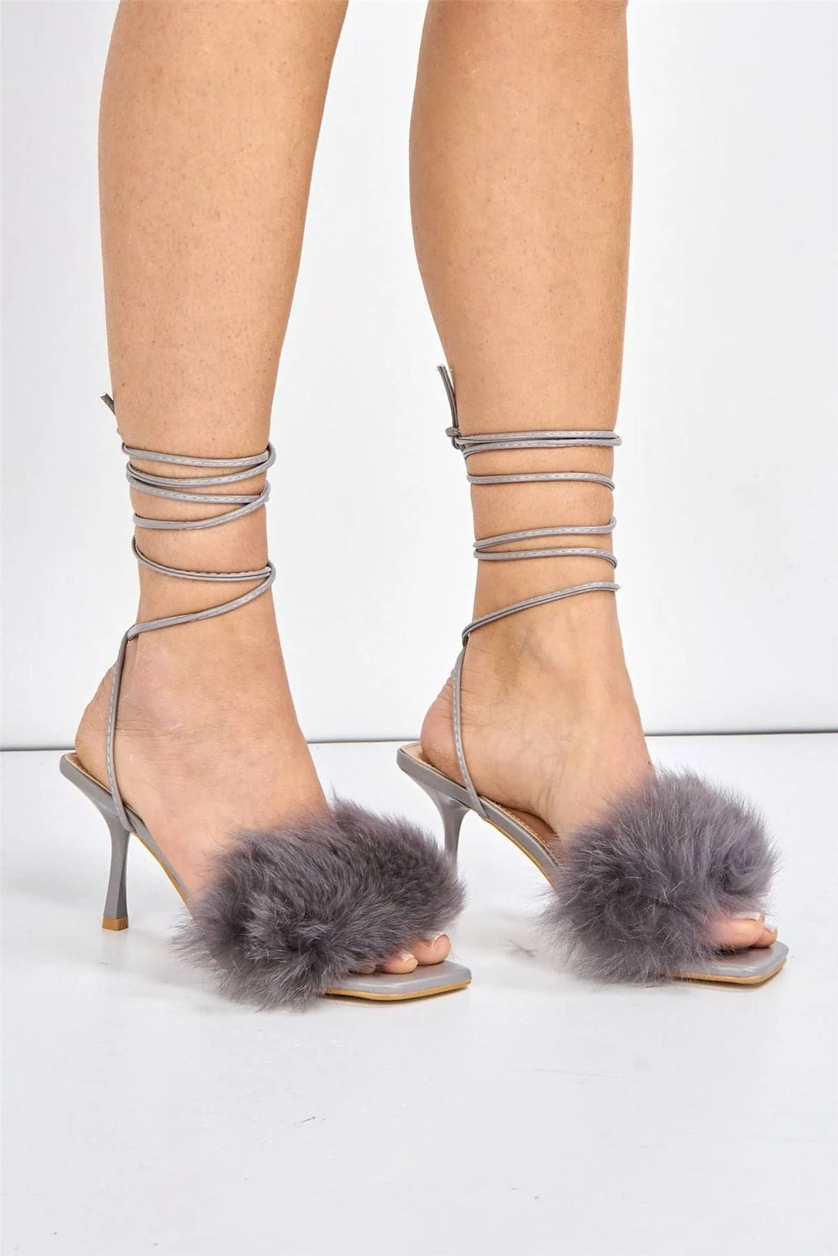 The GC Fluffy Lace-up Heels in Grey - Image 2