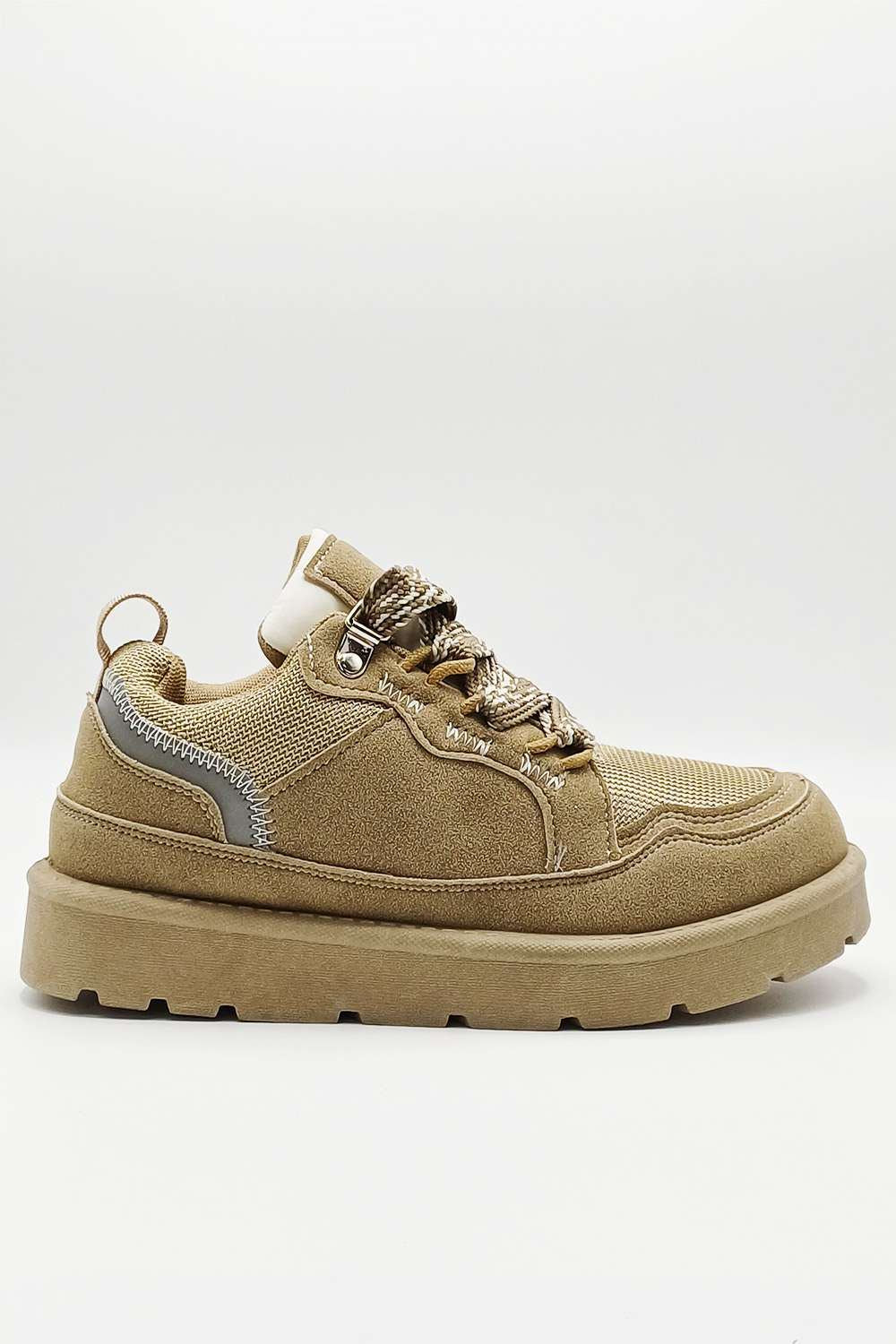 Thea Chunky Lace & Sole Trainers in Beige