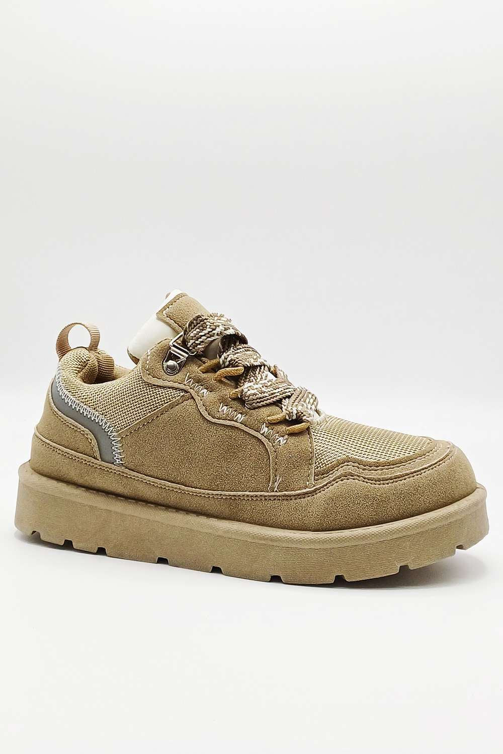 Thea Chunky Lace & Sole Trainers in Beige - Image 2
