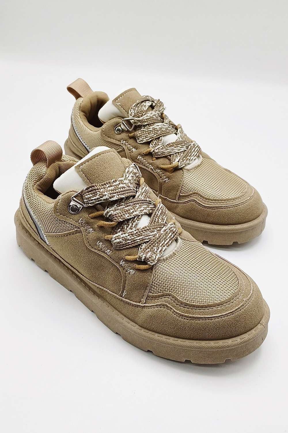 Thea Chunky Lace & Sole Trainers in Beige - Image 3