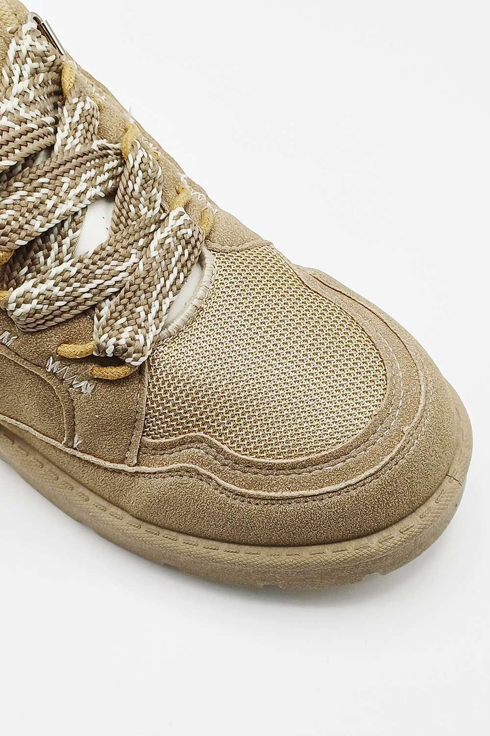 Thea Chunky Lace & Sole Trainers in Beige - Image 4