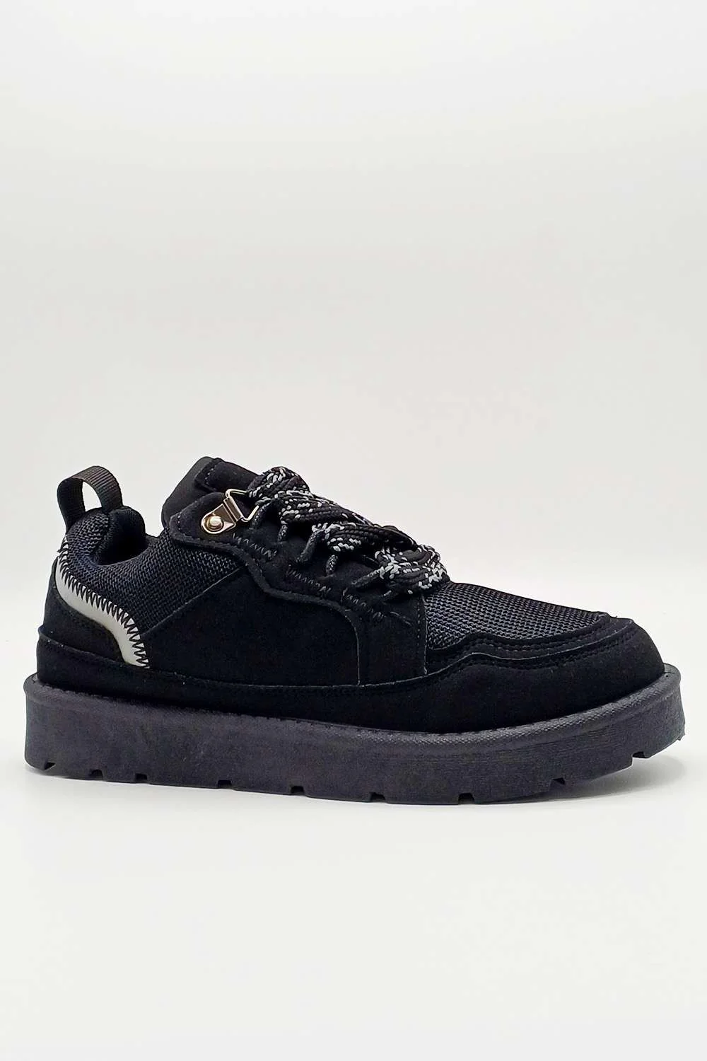 Thea Chunky Lace & Sole Trainers in Black - Image 2