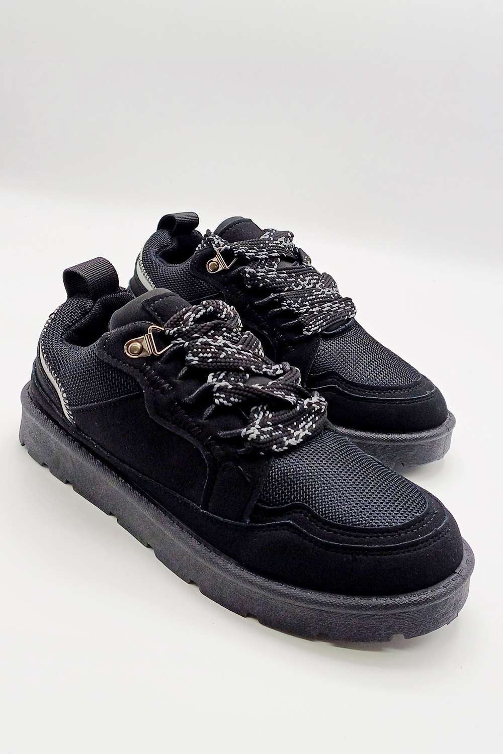 Thea Chunky Lace & Sole Trainers in Black - Image 3