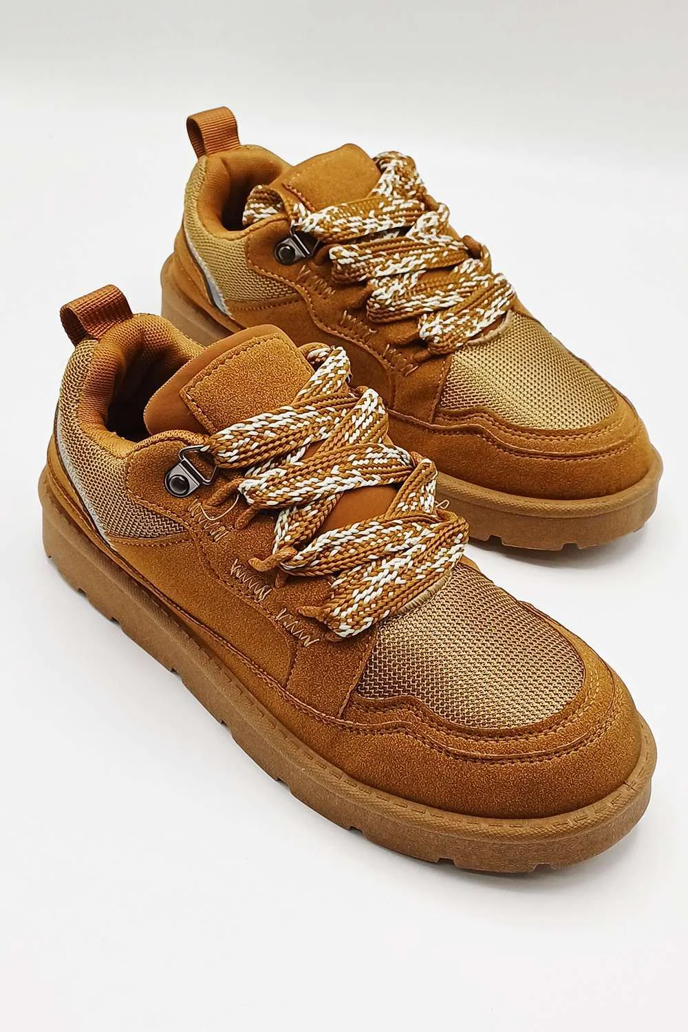 Thea Chunky Lace & Sole Trainers in Chestnut - Image 3