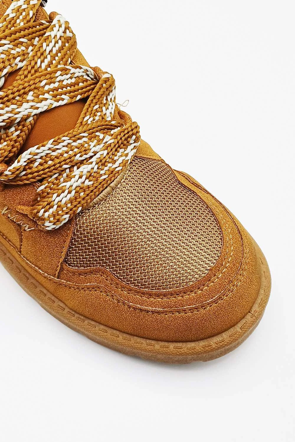 Thea Chunky Lace & Sole Trainers in Chestnut - Image 4