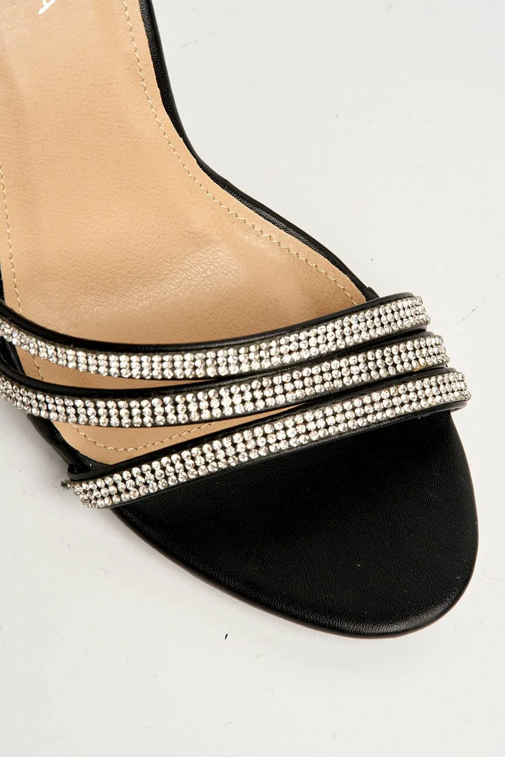 Theda Block Heel Diamante Embellished Ankle Strap Sandals in Black Matt - Image 6