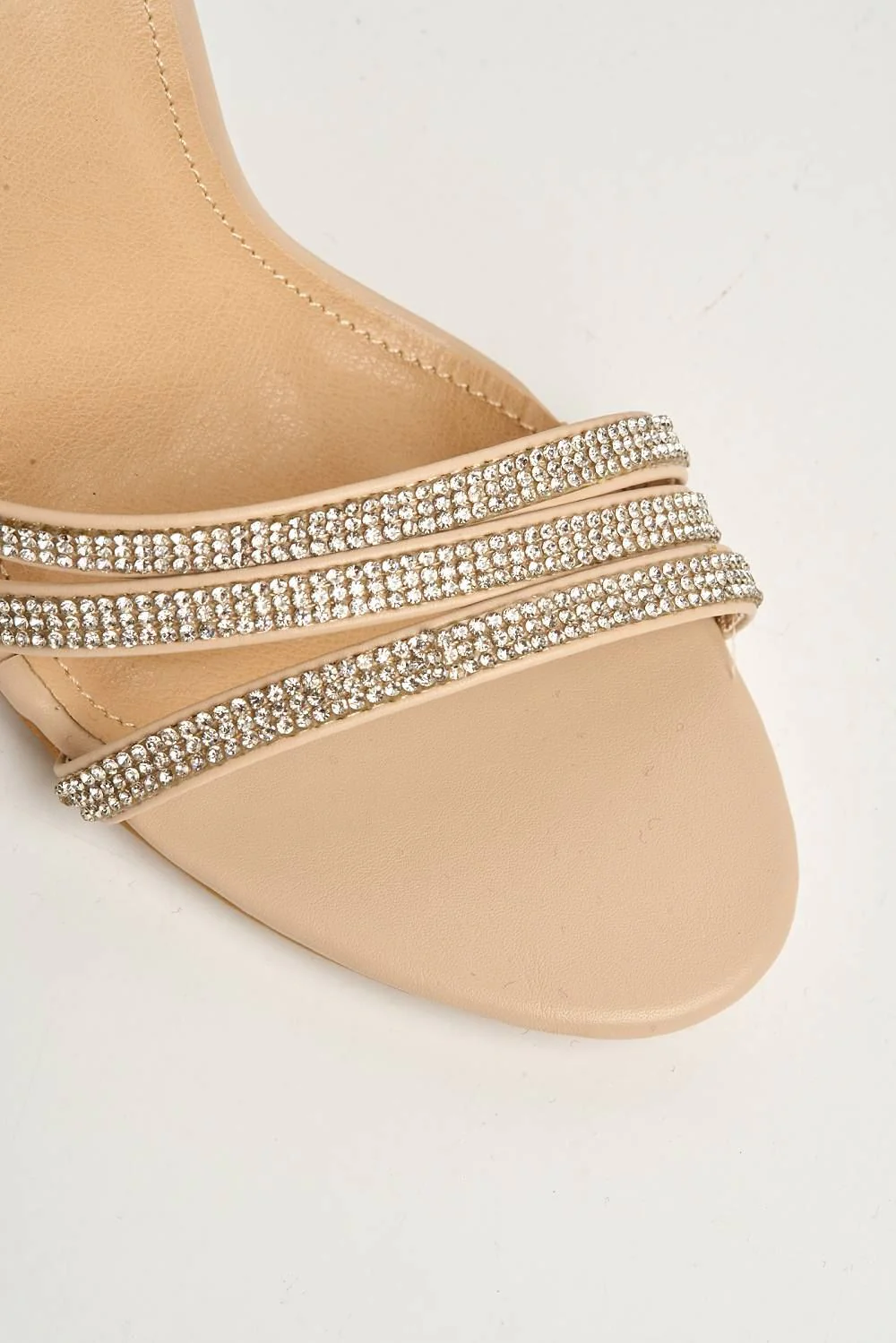 Theda Block Heel Diamante Embellished Ankle Strap Sandals in Nude PU - Image 6