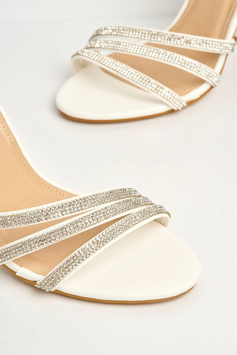 Theda Block Heel Diamante Embellished Ankle Strap Sandals in White PU - Image 5