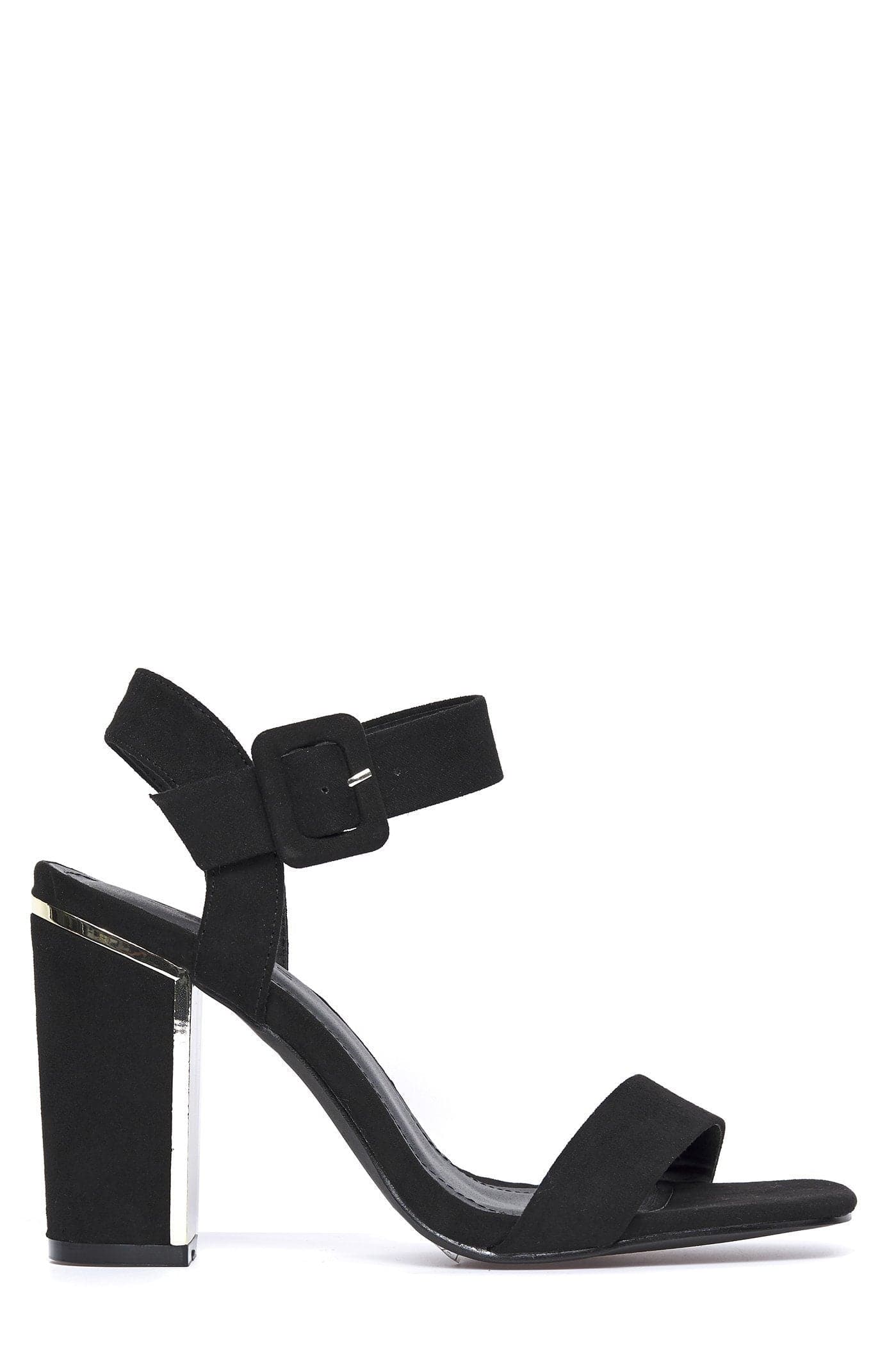 Iraya Thick Anklestrap Block Heel Sandal in Black Suede - Image 4