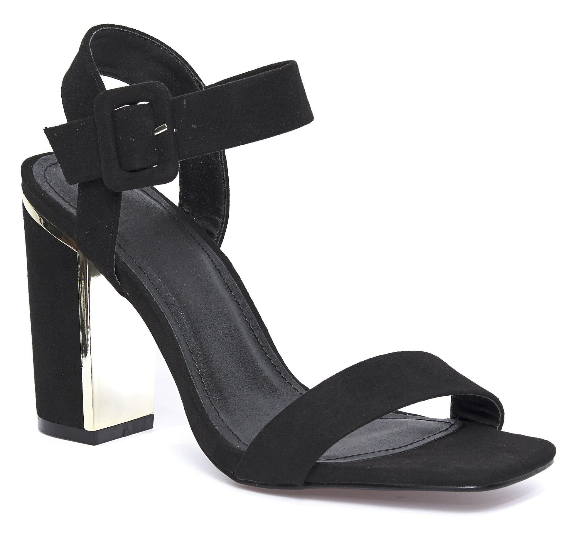 Iraya Thick Anklestrap Block Heel Sandal in Black Suede - Image 5