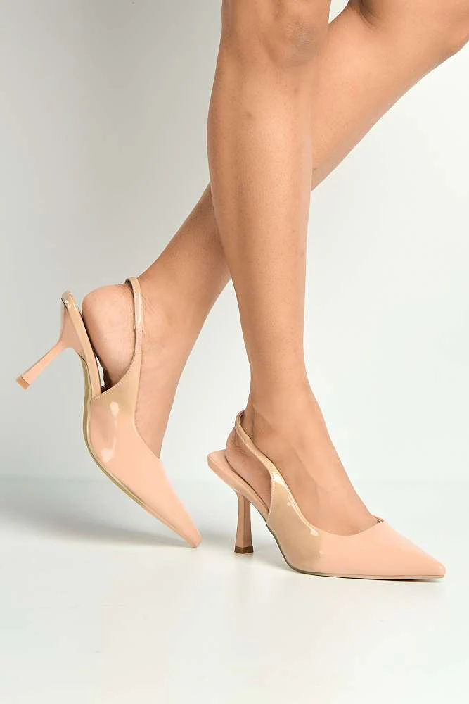 Tiffany Low Heel Slingback Court Shoes in Nude - Image 2