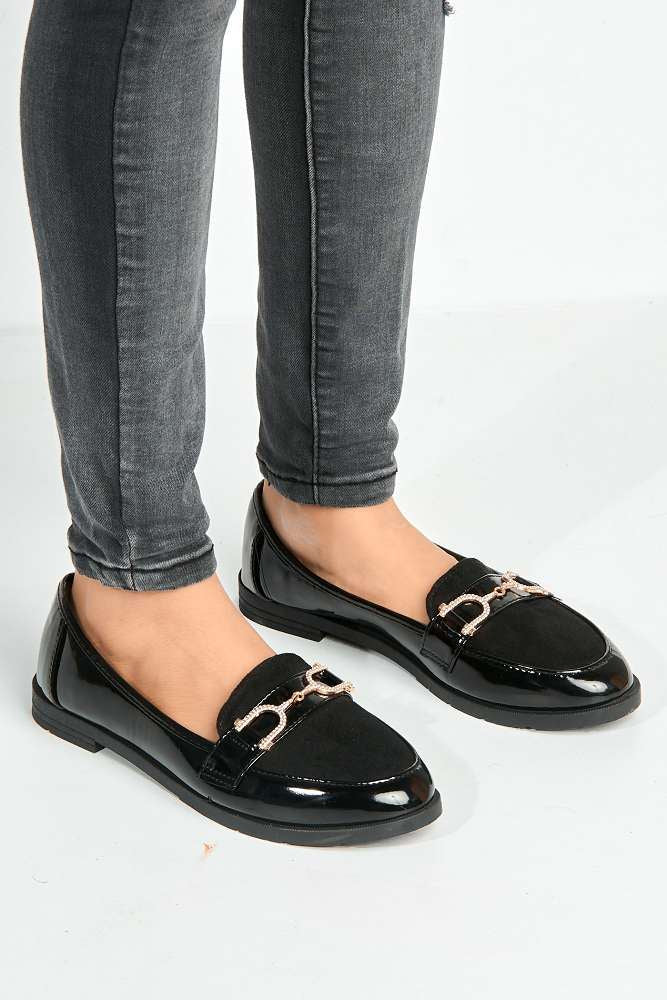 Tori Diamante Link Flat Loafers in Black - Image 3