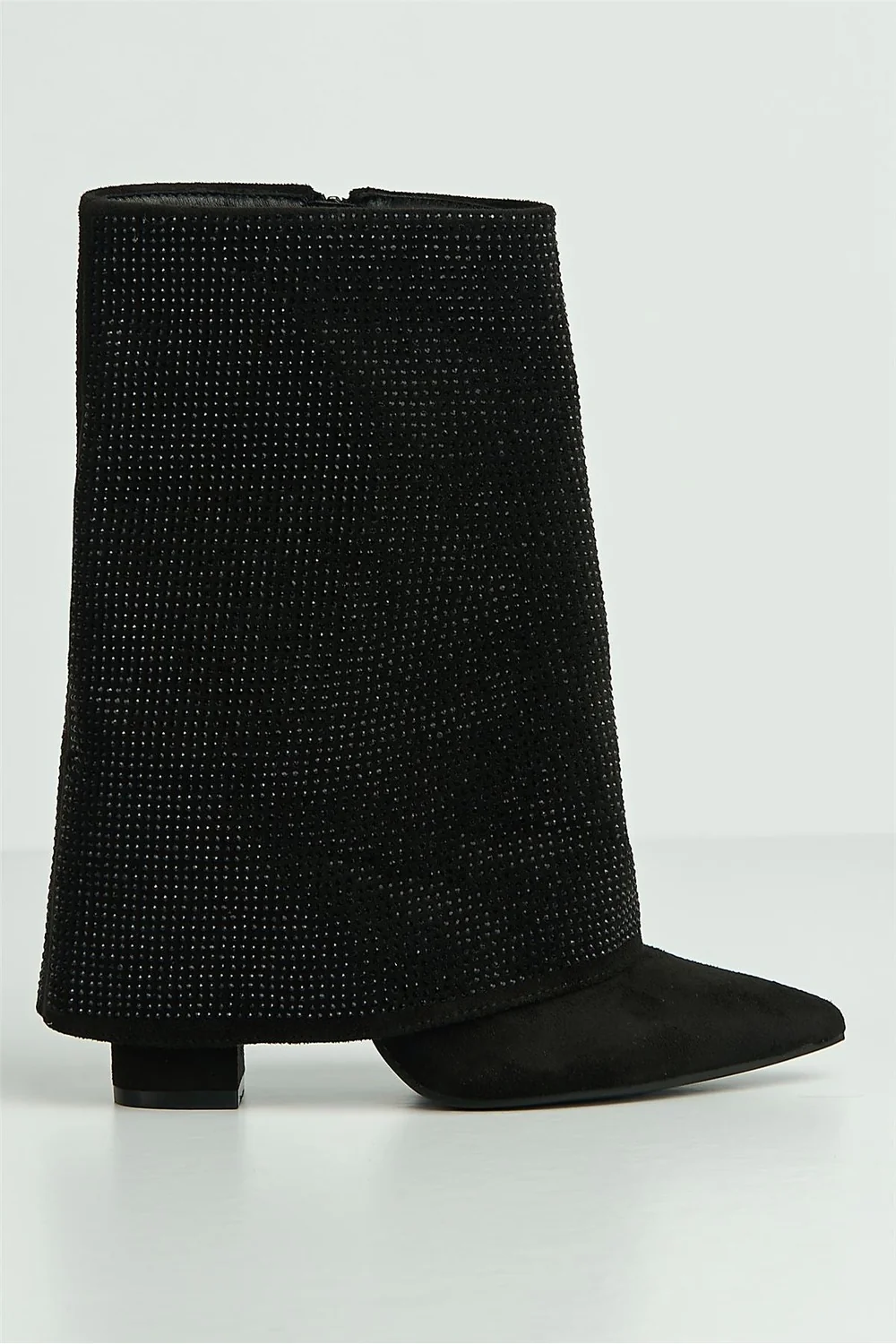 Twila Diamante Encrusted Pointed Toe Block Heel Ankle Boots in Black Suede - Image 5