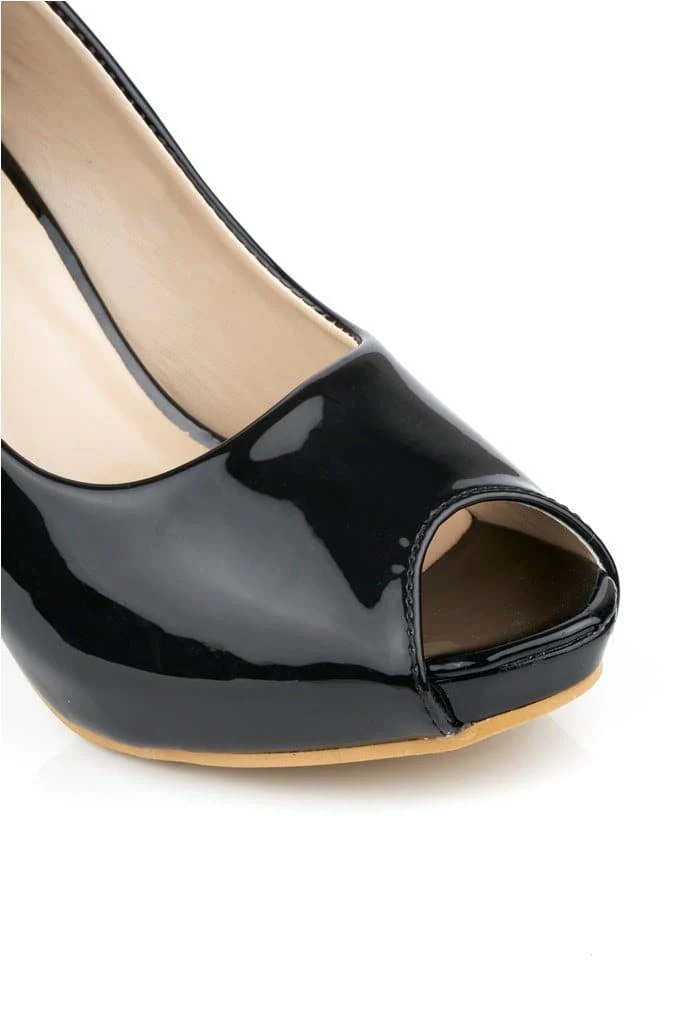 HoneyHoney Two Tone Peeptoe Court Shoe in Red - Image 5