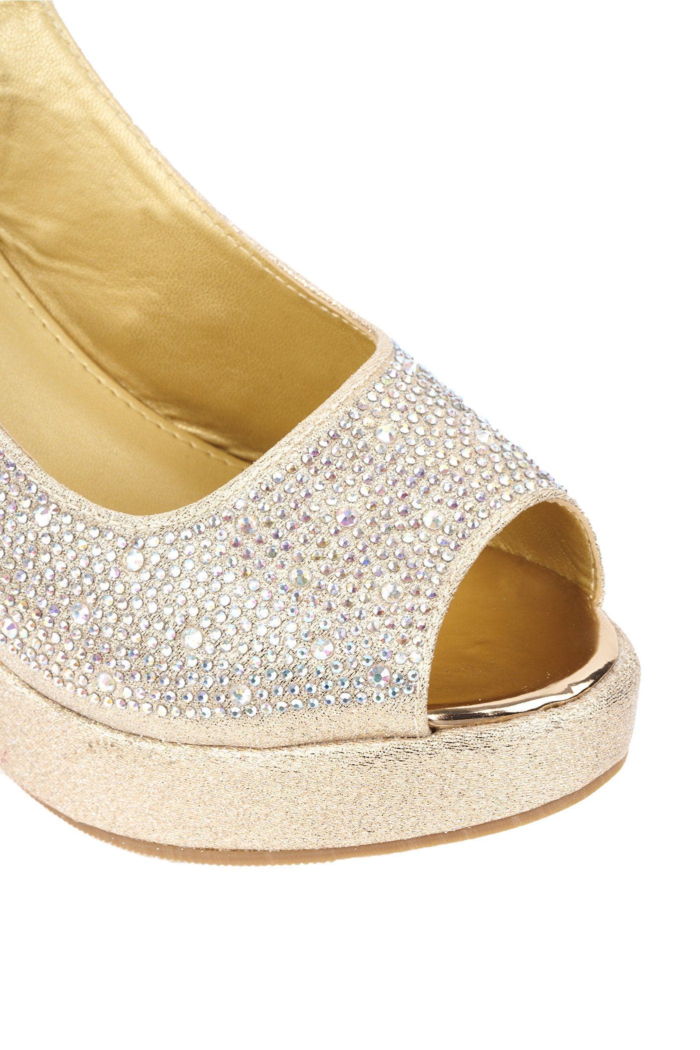 Tyler Peeptoe Diamante Slingback Wedge Sandal In Champagne - Image 6