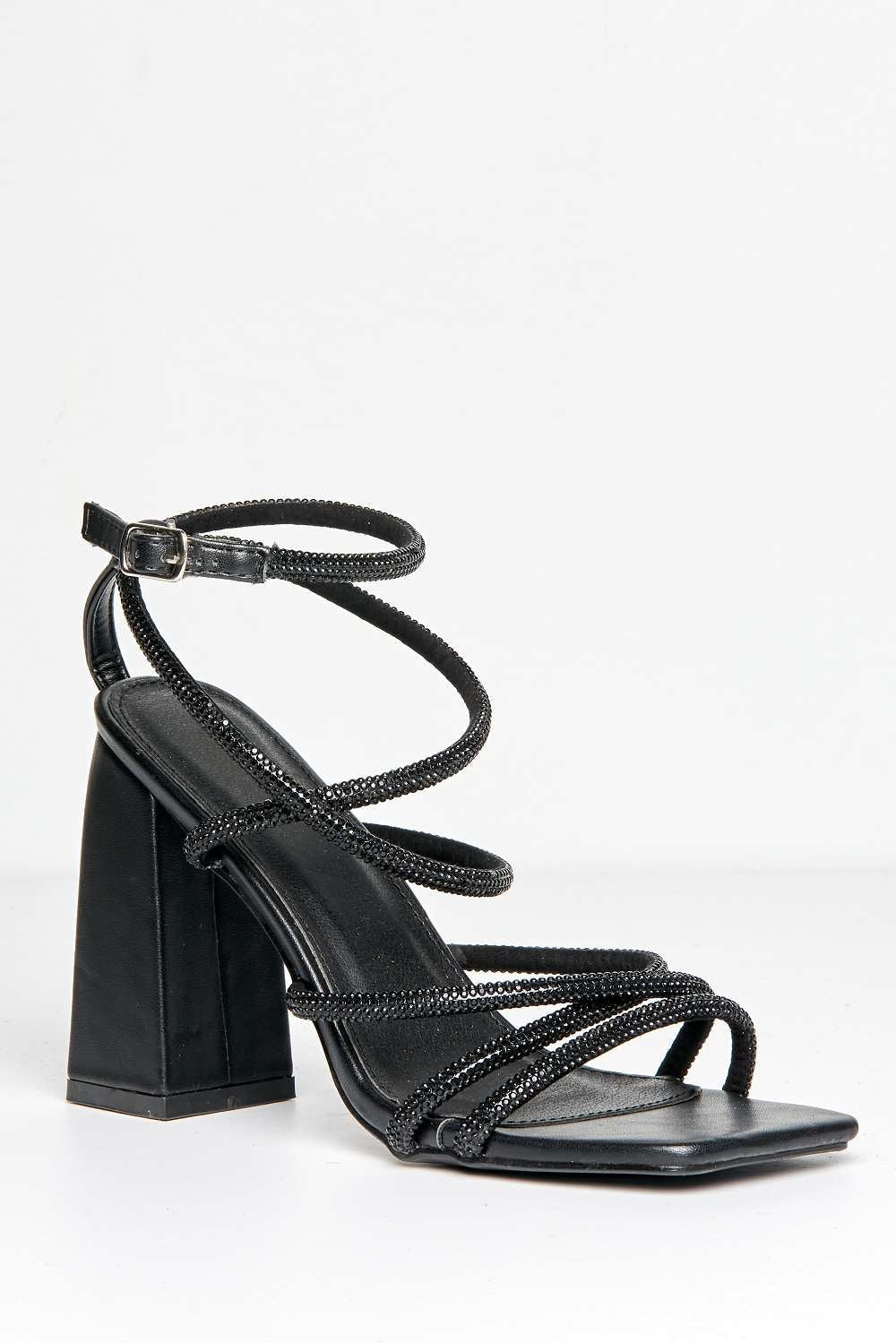Uiva Strappy Square Toe Block Heel Sandals in Black - Image 4