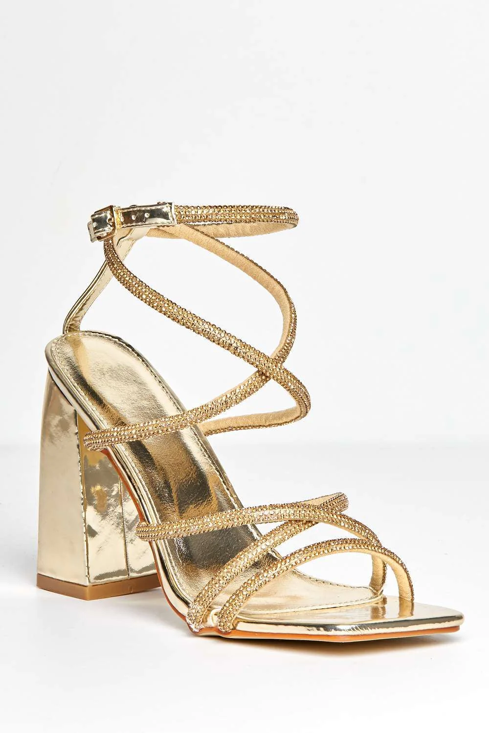 Uiva Strappy Square Toe Block Heel Sandals in Gold - Image 4
