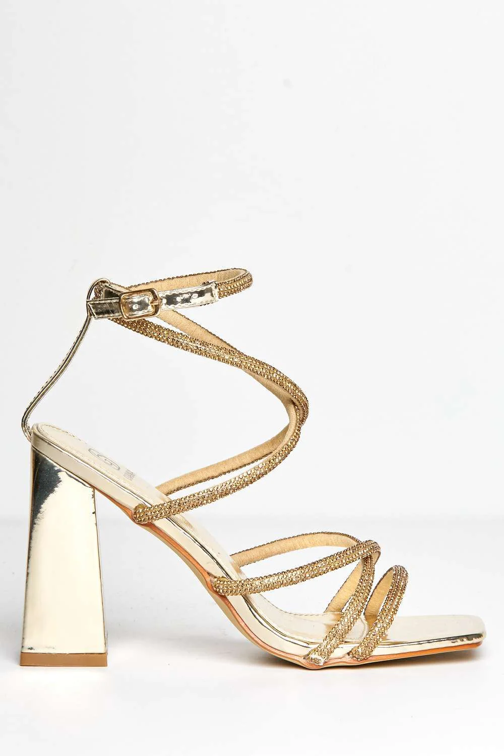 Uiva Strappy Square Toe Block Heel Sandals in Gold - Image 5