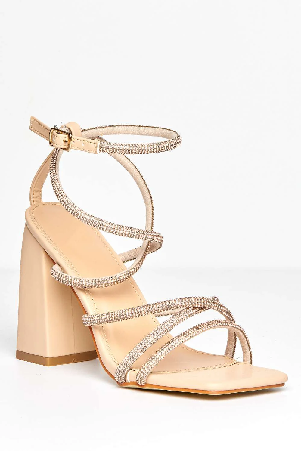 Uiva Strappy Square Toe Block Heel Sandals in Nude - Image 4