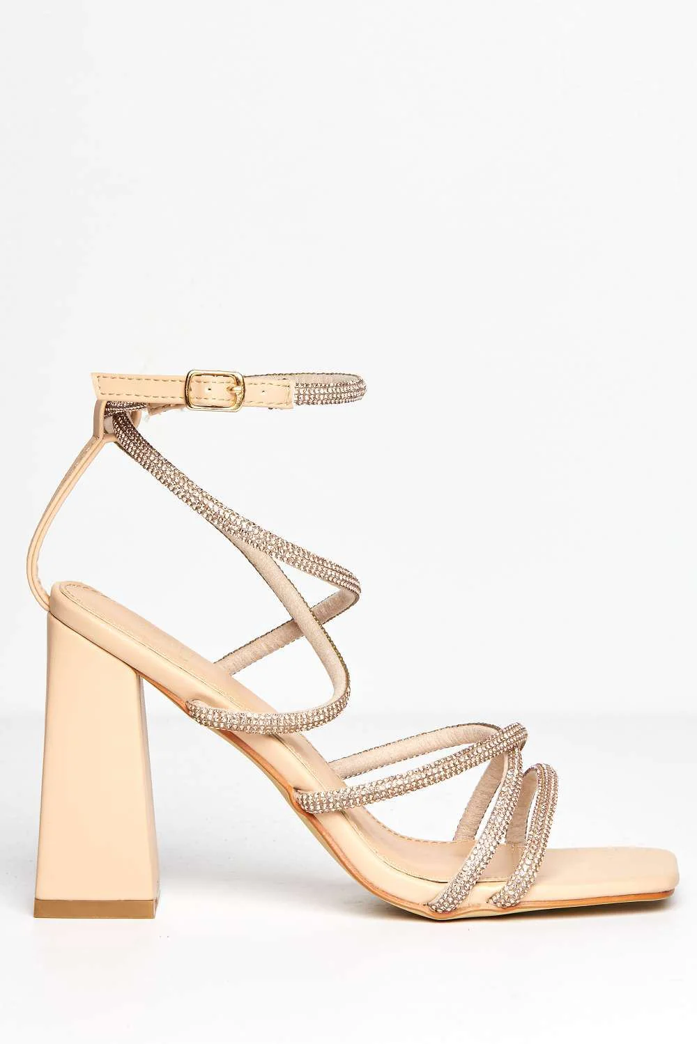 Uiva Strappy Square Toe Block Heel Sandals in Nude - Image 5