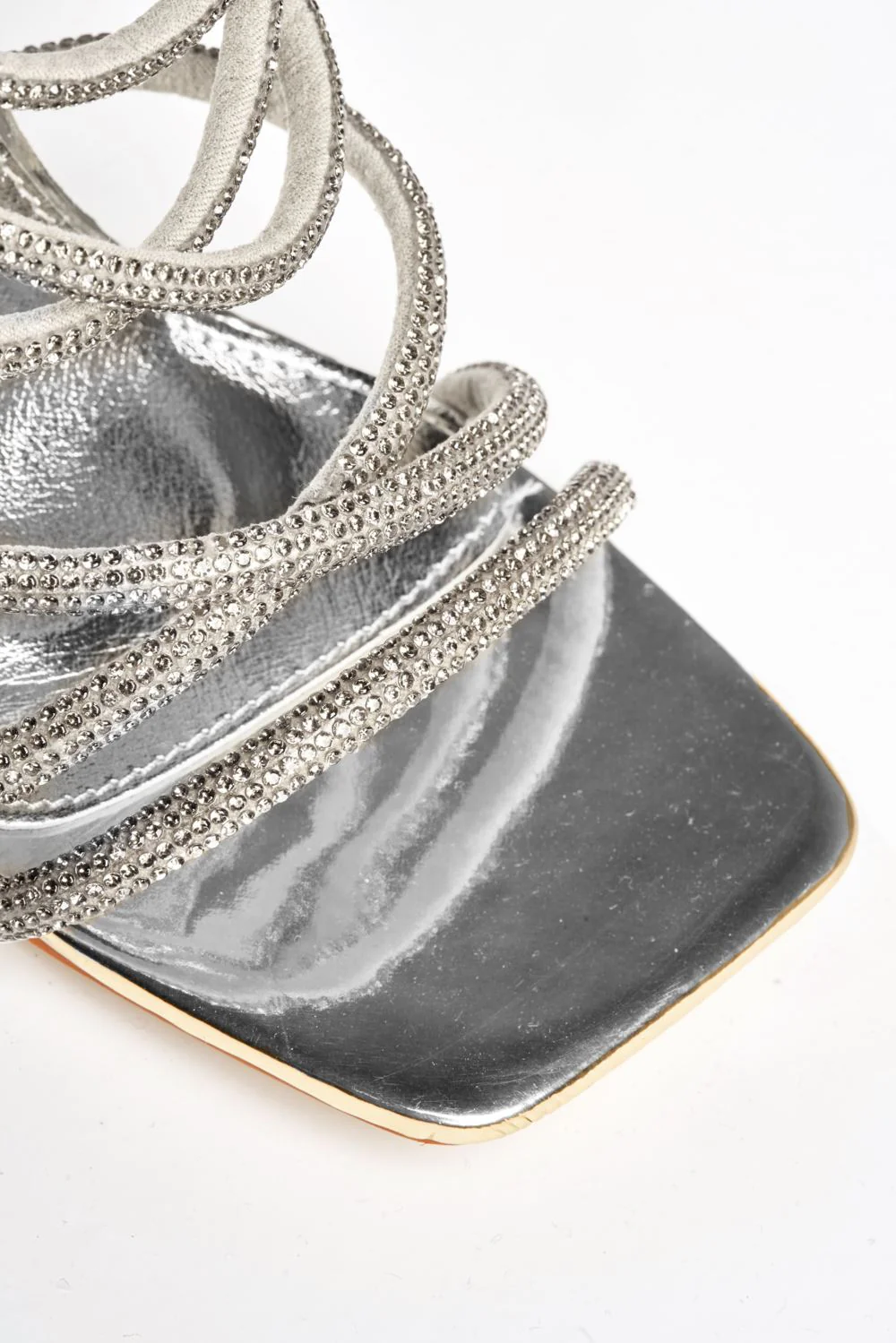 Uiva Strappy Square Toe Block Heel Sandals in Silver - Image 6