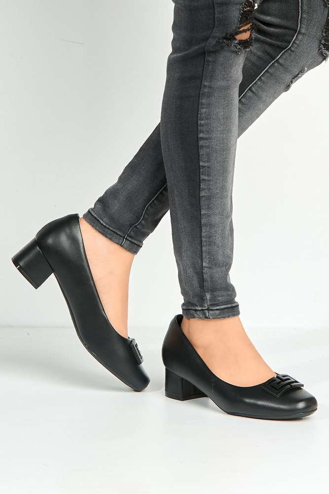 Uroosa Patterned Detail Block Heel Court Shoes - Image 2